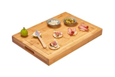 2-1 large solid wood block chopping board & serving board in one bamboo block (approx. 50 x 35 x 5 cm) dark bamboo